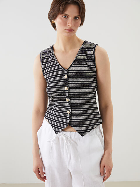 LCWAIKIKI Classic V Yaka Çizgili Kadın Yelek - S5GE18Z8-MHS