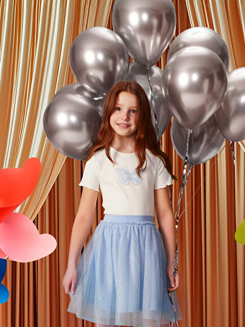 LCW Kids Bisiklet Yaka Taşlı Kız Çocuk Tişört - S5GE19Z4-R9J