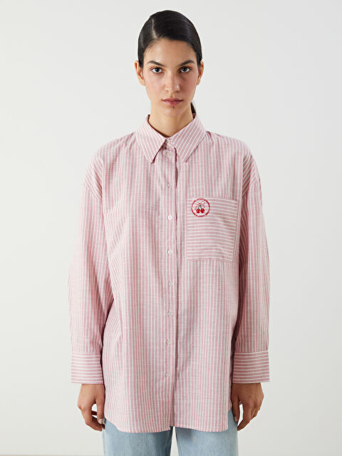 LCW Modest Kiraz Nakışlı Oversize Kadın Gömlek Tunik - S5GE83Z8-LHF