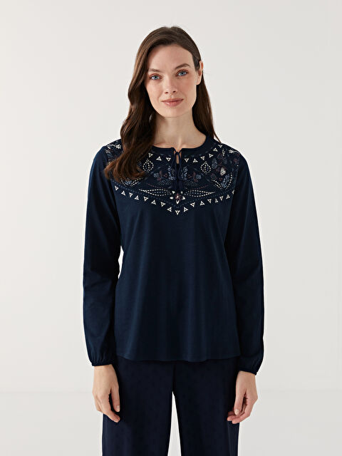 LCW Grace Bağlamalı Yaka Desenli Kadın Bluz - S5GE91Z8-E1J