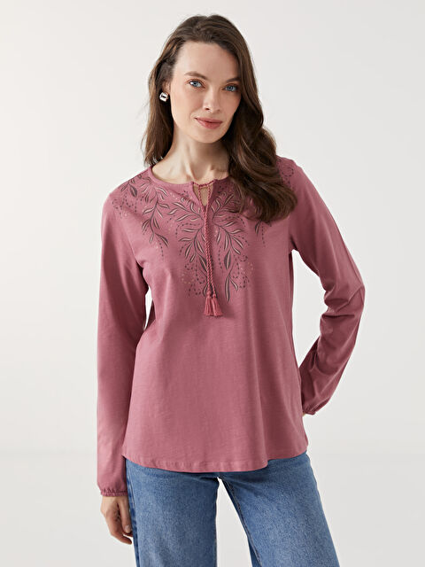 LCW Grace Bağlamalı Yaka Desenli Kadın Bluz - S5GE91Z8-GVS