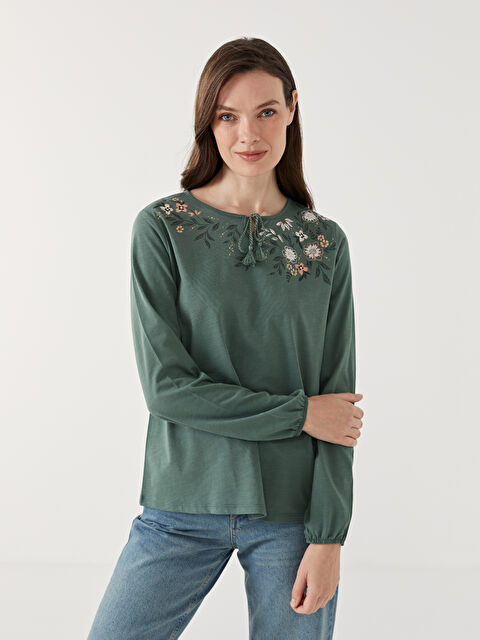 LCW Grace Bağlamalı Yaka Desenli Kadın Bluz - S5GE91Z8-HBA