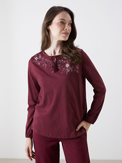 LCW Grace Bağlamalı Yaka Desenli Kadın Bluz - S5GE91Z8-HMB