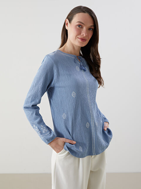 LCW Grace Bağlamalı Yaka Desenli Kadın Bluz - S5GG06Z8-GP0