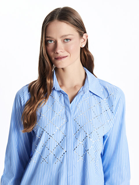 LCWAIKIKI Classic Parlak Taşlı Poplin Kadın Gömlek Tunik - S5GG53Z8-LEN