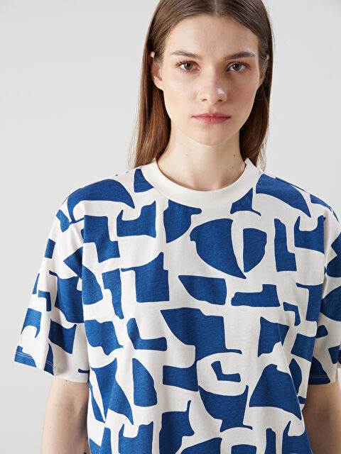 LCW Modest Crew Neck Patterned Oversize Women's T-Shirt - S5GG76Z8-LQN