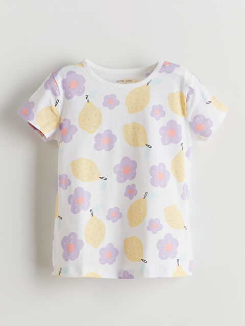 LCW baby Bisiklet Yaka Çiçekli Kız Bebek Tişört - S5GI49Z1-LRA