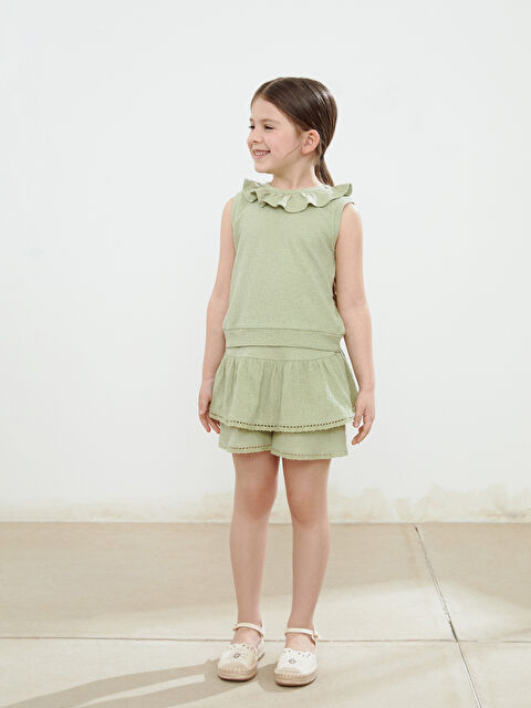 LCW Kids Yakası Fırfırlı Kız Çocuk Bluz ve Şort 2'li - S5GJ54Z1-FJY