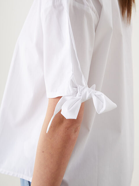 LCWAIKIKI Classic V-Neck Plain Tie-Front Poplin Women's Blouse - S5GK13Z8-Q6K