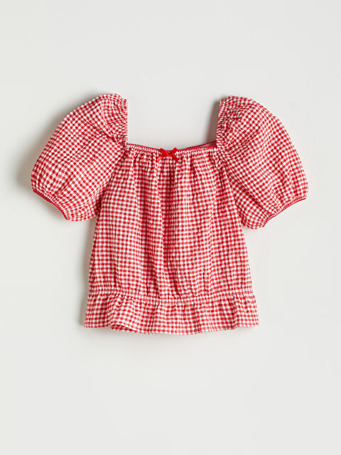 LCW Kids Kare Yaka Ekose Kız Çocuk Bluz - S5GK93Z4-LP8