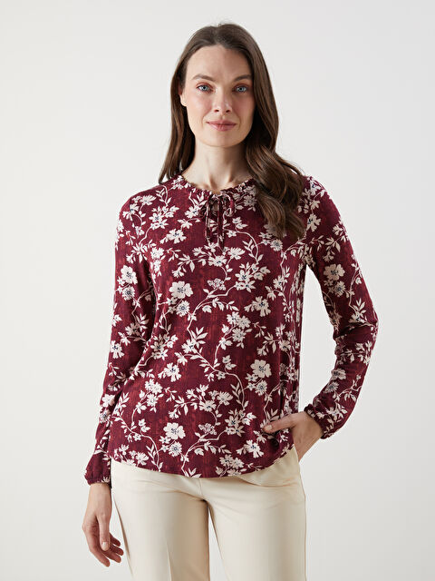 LCW Grace Bağlamalı Yaka Çiçekli Bluz - S5GL08Z8-LQV