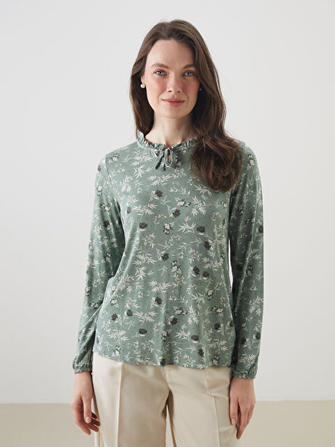 LCW Grace Bağlamalı Yaka Çiçekli Bluz - S5GL08Z8-LRF