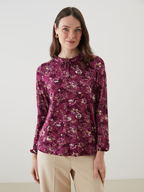LCW Grace Bağlamalı Yaka Çiçekli Bluz - S5GL08Z8-LTE