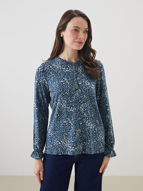 LCW Grace Bağlamalı Yaka Etnik Desenli Bluz - S5GL17Z8-LQP