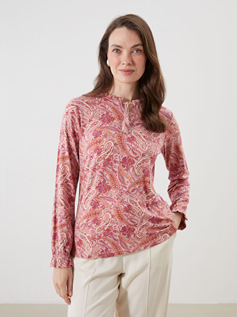 LCW Grace Bağlamalı Yaka Etnik Desenli Bluz - S5GL17Z8-LT8