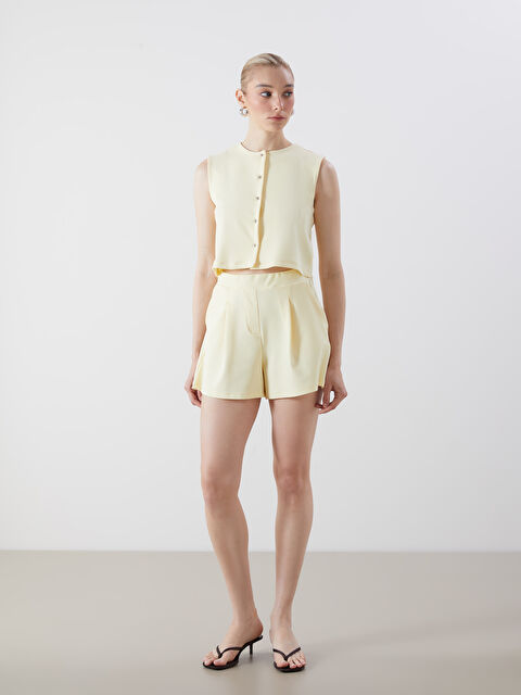 LCW Vision Beli Lastikli Krep Kadın Pileli Şort - S5GM18Z8-FDR