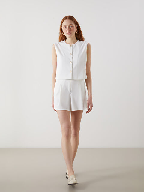 LCW Vision Beli Lastikli Krep Kadın Pileli Şort - S5GM18Z8-R9J