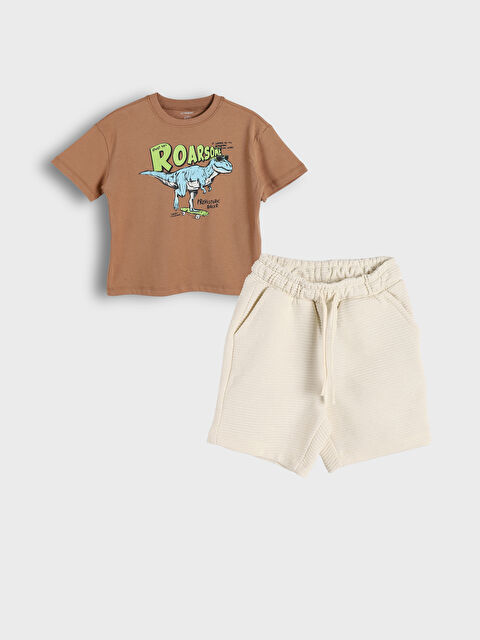 LCW baby Printed Boys' T-Shirt and Shorts 2 Pack - S5GM69Z1-GNY