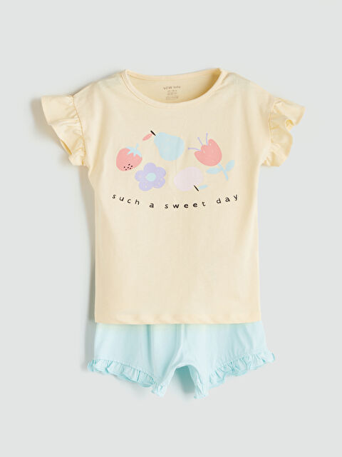 LCW baby Bisiklet Yaka Baskılı Kız Çocuk Tişört ve Şort 2'li - S5GM91Z1-SAG