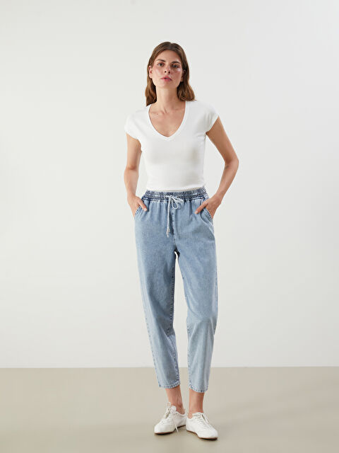 LCW Jeans Beli Lastikli Balloon Fit Kadın Jean Pantolon - S5GN63Z8-507