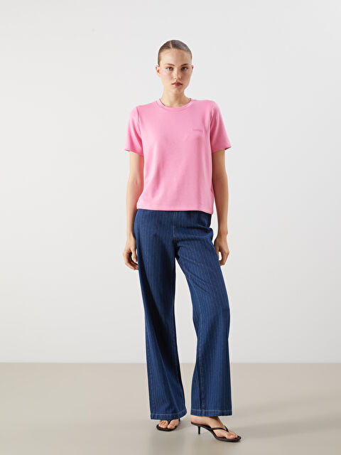 LCW Jeans Beli Lastikli Çizgili Wideleg Kadın Jean Pantolon - S5GN68Z8-309