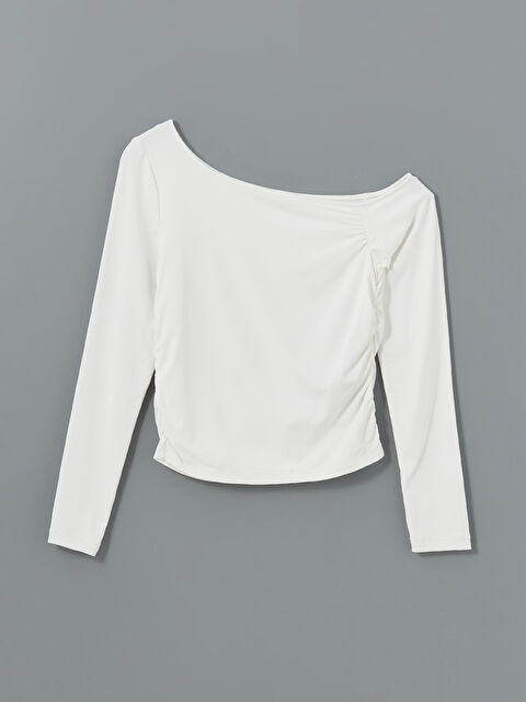 XSIDE Kayık Yaka Büzgülü İnterlok Kadın Bluz - S5GP09Z8-Q6K