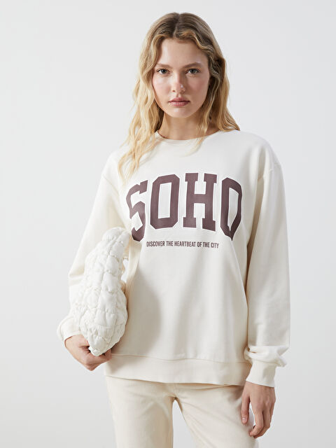 XSIDE Bisiklet Yaka Baskılı Oversize Kadın Sweatshirt - S5GP17Z8-YXD