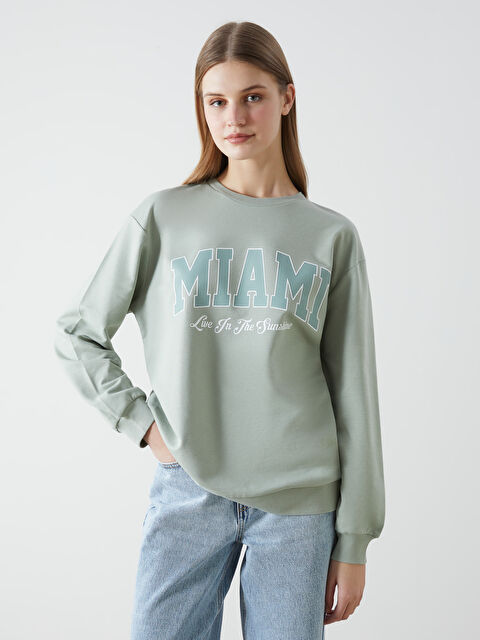 XSIDE Bisiklet Yaka Miami Baskılı Oversize Kadın Sweatshirt - S5GP19Z8-Y0W