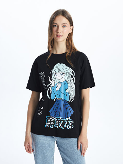 XSIDE Bisiklet Yaka Anime Baskılı Kadın Tişört - S5GP28Z8-CVL