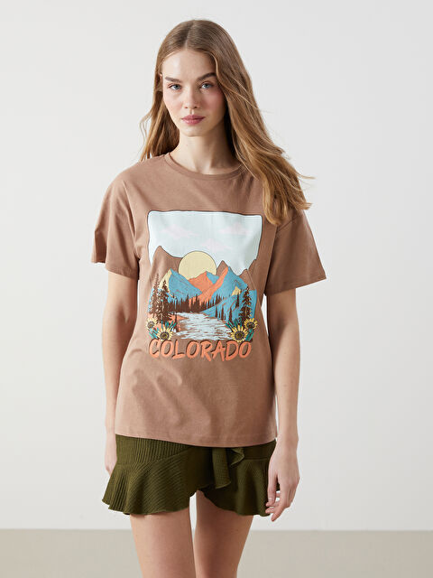 XSIDE Bisiklet Yaka Colorado Baskılı Kadın Tişört - S5GP32Z8-GWY