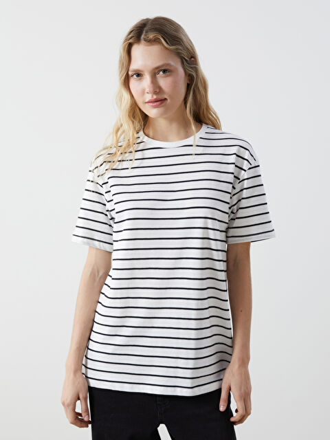 XSIDE Bisiklet Yaka Çizgili Kadın Tişört - S5GP37Z8-LJX