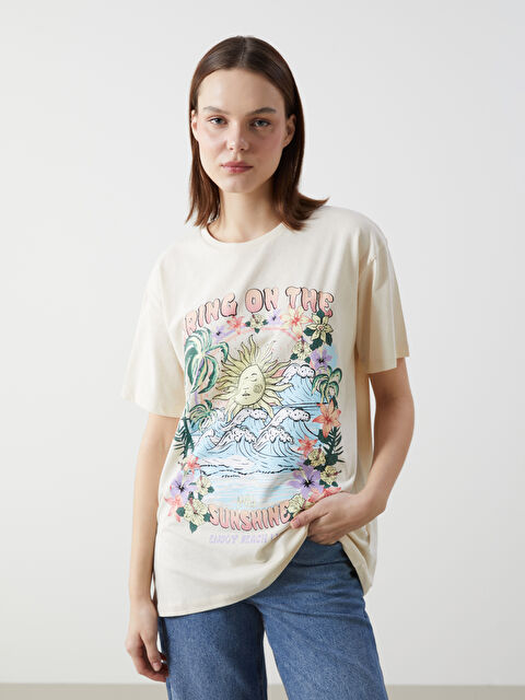 XSIDE Bisiklet Yaka Baskılı Kadın Tişört - S5GP38Z8-FF7