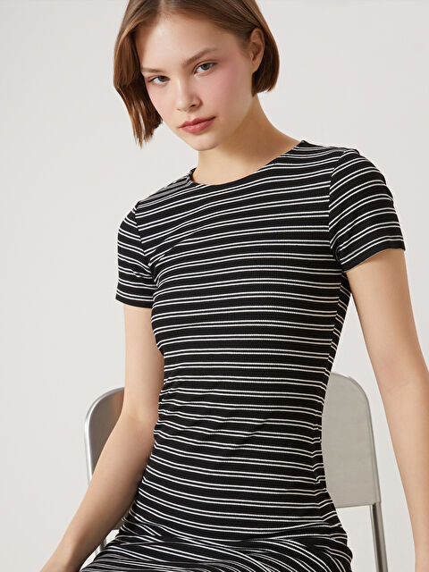 XSIDE Bisiklet Yaka Çizgili Elbise - S5GP53Z8-LEG