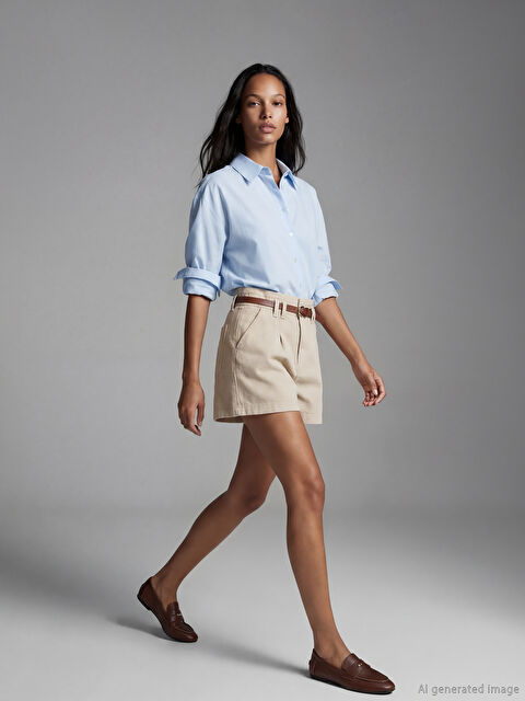 LCW Jeans Beli Kemerli Paperbag Kadın Jean Şort - S5GP91Z8-FGP