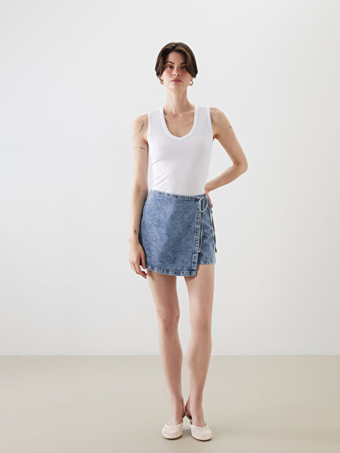 LCW Jeans Standart Fit Kadın Jean Şort Etek - S5GP92Z8-507