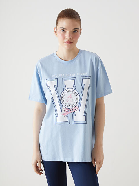 XSIDE ACTIVE Bisiklet Yaka Baskılı Kadın Spor Tişört - S5GQ45Z8-YEB