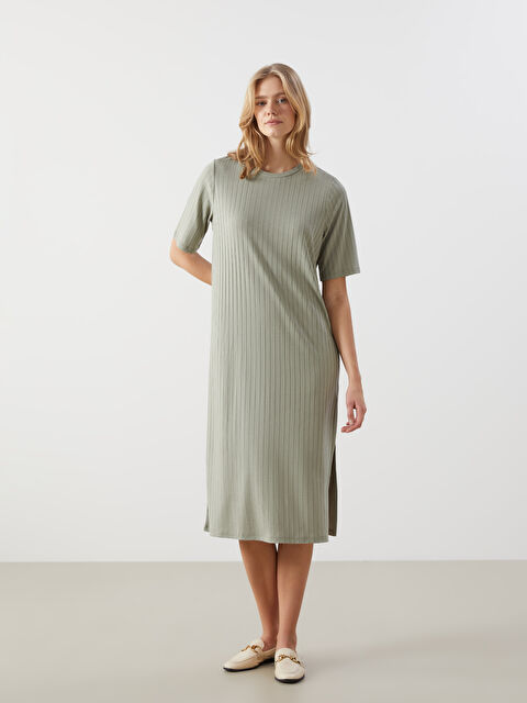 LCW Comfort Bisiklet Yaka Dokulu Elbise - S5GQ59Z8-GJM