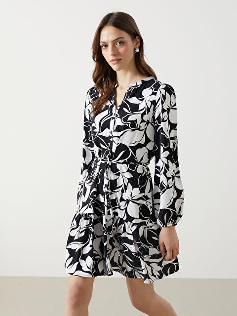 LCW Comfort Kaçık Yaka Desenli Kadın Gömlek Elbise - S5GQ61Z8-LQJ