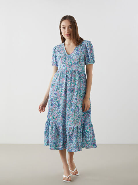 LCW Comfort V-Neck Floral Dress - S5GQ65Z8-LTY