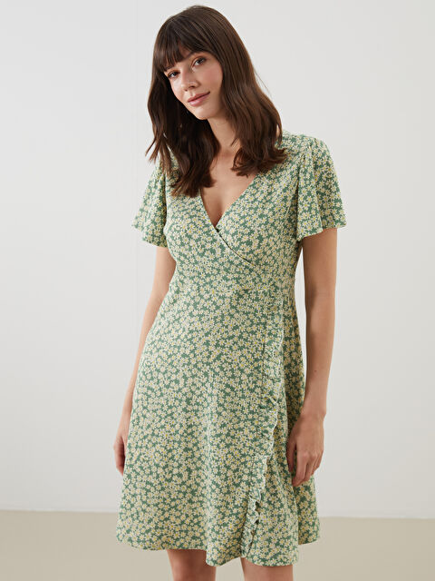 LCW Comfort Kruvaze Yaka Çiçekli Elbise - S5GQ66Z8-LRR