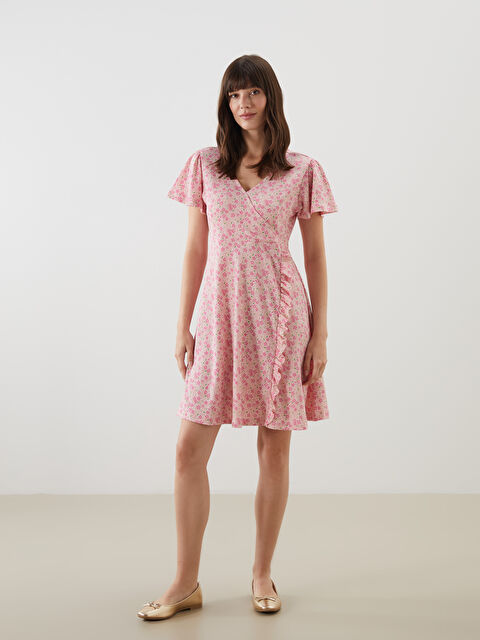 LCW Comfort Kruvaze Yaka Çiçekli Elbise - S5GQ66Z8-LT9