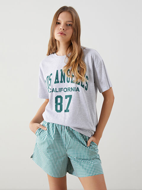 XSIDE Bisiklet Yaka Los Angeles Baskılı Kadın Tişört - S5GQ74Z8-EFN