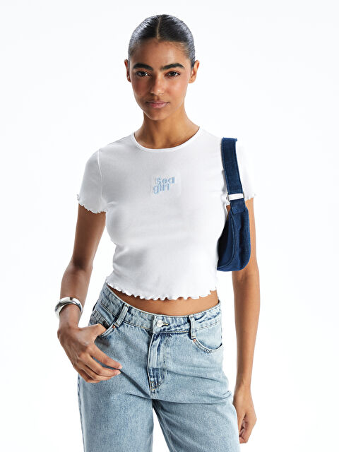 XSIDE Bisiklet Yaka Nakışlı Kadın Tişört - S5GQ75Z8-Q6K