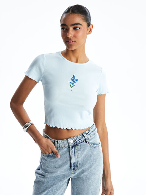 XSIDE Bisiklet Yaka Çiçekli Kadın Tişört - S5GQ75Z8-Y0N