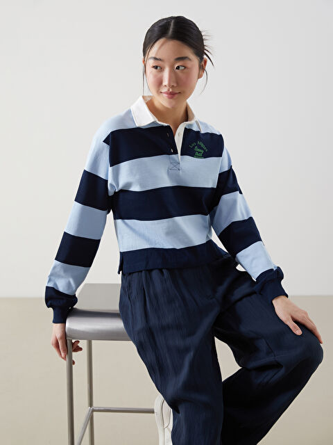 XSIDE Polo Yaka Çizgili Kadın Sweatshirt - S5GQ96Z8-LGS