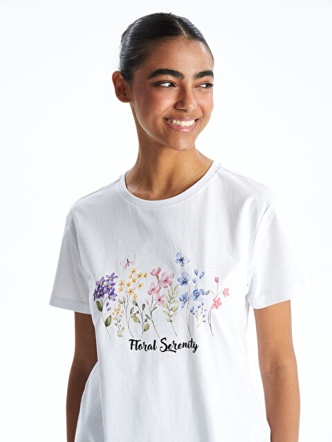 XSIDE Bisiklet Yaka Çiçekli Kadın Tişört - S5GR10Z8-Q6K