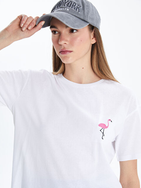 XSIDE Bisiklet Yaka Nakışlı Kadın Tişört - S5GR55Z8-Q6K