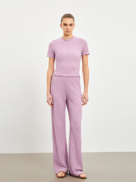 LCWAIKIKI Classic Elasticated Waist Textured Women's Trousers - S5GR66Z8-KYA