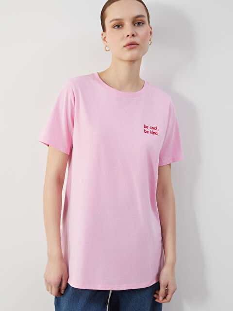 LCW Comfort Crew Neck Embroidered Women's T-Shirt - S5GR75Z8-QY8