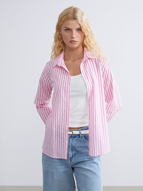 XSIDE Çizgili Poplin Kadın Gömlek - S5GR76Z8-LHK
